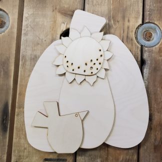 Wooden Prim Pumpkin w Bird and Sunflower