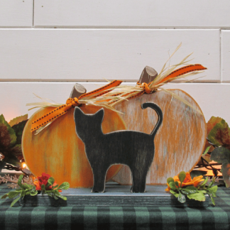Wooden Cat with Pumpkins and base